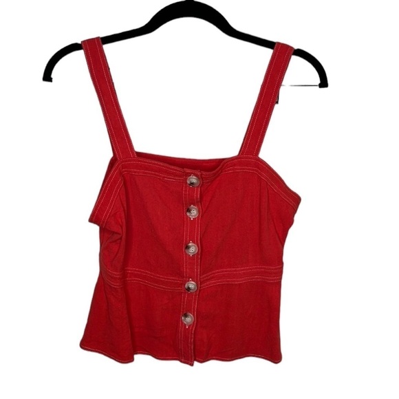 Francesca's Harper Heritage Red Button Down Crop Linen Top Sz S - Picture 1 of 4